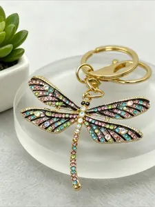 1PC Sparkly Rhinestone Dragonfly Keychain Key Ring Cute Insect Bag Pendant Perfect Gift For Her Backpack Handbag Decor