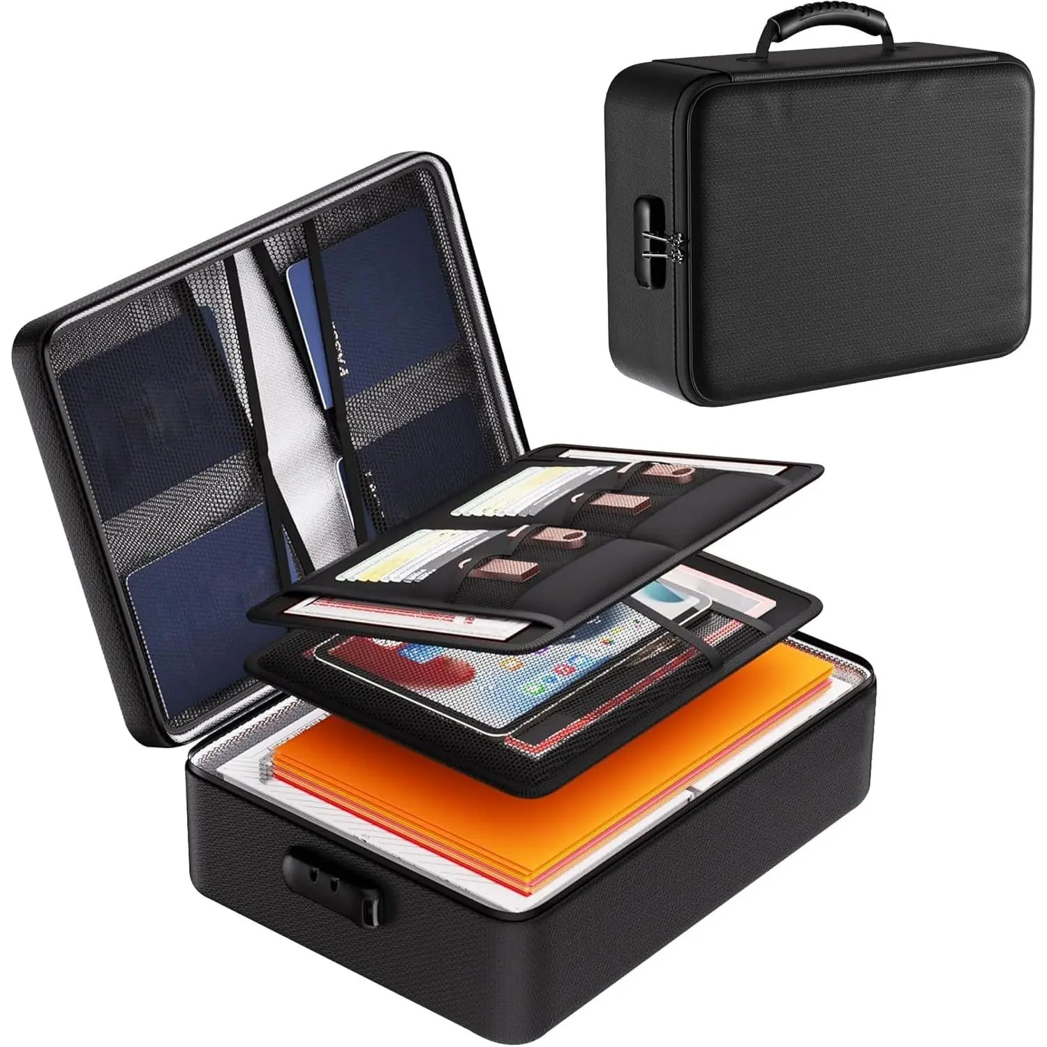 Fireproof Waterproof Lockable Document Storage Case – Portable Hard Safe Box for Laptops, Files, Passports & Official Certificates, Black