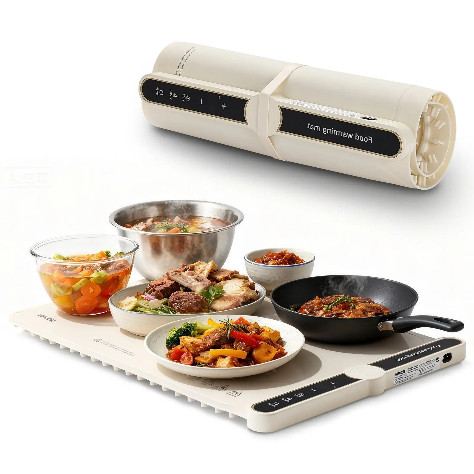 【DealsForYouDays】VEVOR Electric Thermal Warming Tray, 19.88in Wide 13.86in Rollable Portable Silicone Food Warmer, 3.04 lbs, Touch Control, 9 Adjustable 104-248°F Temp Settings, Auto Shut-Off, Child Lock, Easy Cleaning, Ideal for Family, Birthdays
