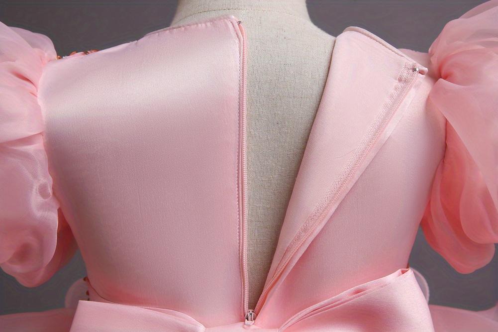 Girls Sparkling Sequin Princess Dress Puff Sleeves Halloween Christmas Dance Performances Formal Dresses for Youngsters Stage Performance Skirt with Positioning Holes