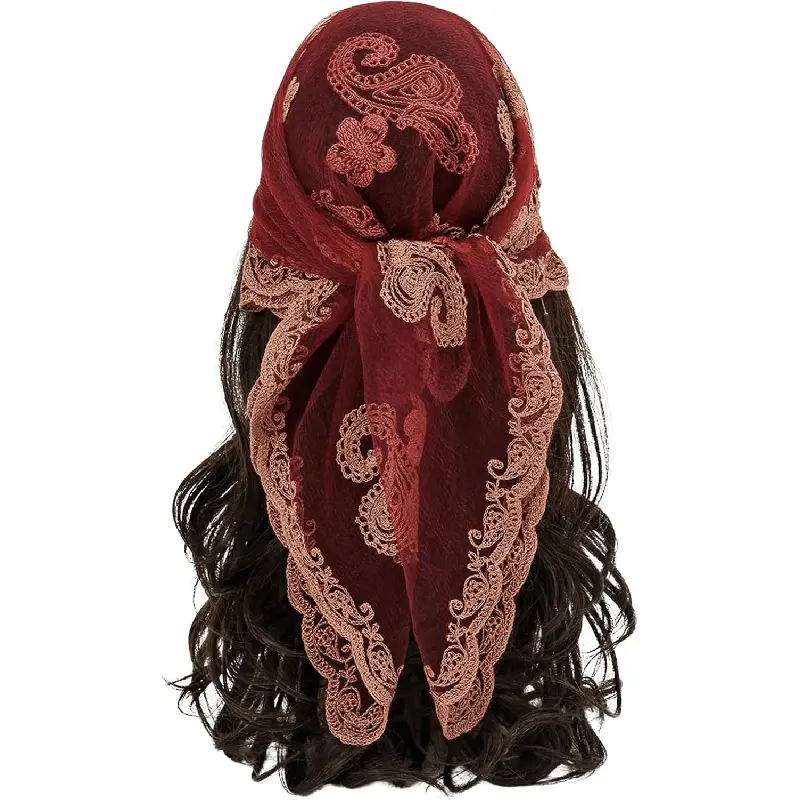 Women's Flower Embroidery Hair Scarf Sheer Lace Hair Bandana |   Lace Hair Bandana, Lace Floral Crochet, Sheer Mesh Hair Scarf, Flower Embroidery Hair Bandana