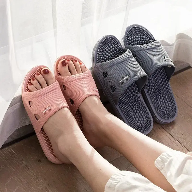 Solid Color EVA Slides, Unisex Slip On Massage Footwear with Non-Slip Sole for Indoor Bathroom and Home Wear, Gray, Deep Grey, Indoors