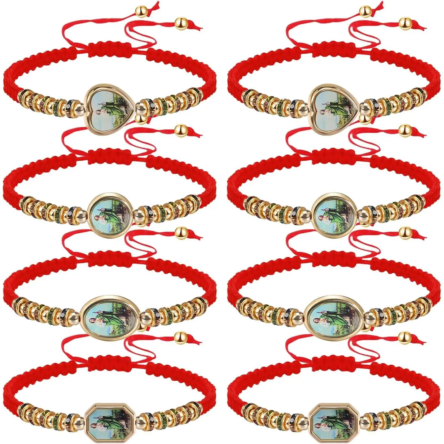 4 count 4 Shapes San Judas Tadeo Bracelet Virgen de Guadalupe Bracelet  Adjustable Red Rope Catholic Blessing Bracelet for Women Men