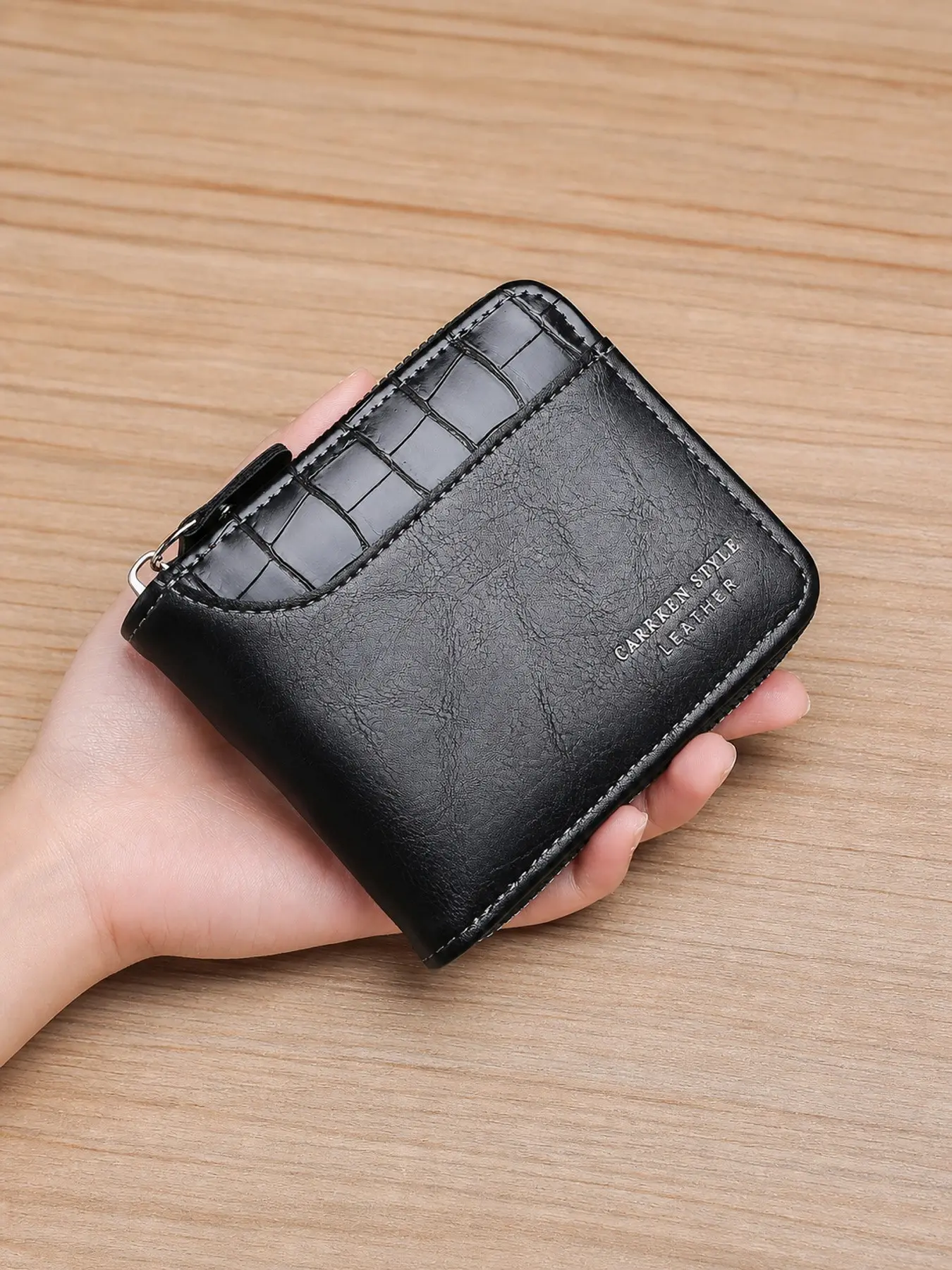 1pc Men's Vintage PU Trifold Wallet with Zipper Closure, Contrast Panels and Multiple Card Slots for Everyday Carry, Casual Fold Wallet