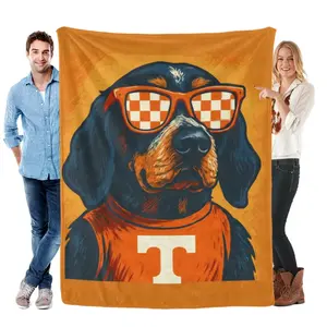 University of Tennessee Smokey Mascot Flannel Throw Blanket, Go Vols Checkered Sunglasses College Football Fan Gift for Dorm Game Day, Birthday Christmas Gift for kid, Adults and Children
