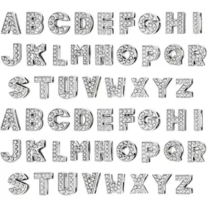 8mm A-Z Rhinestone Letters Charms, 52PCS Silver A-Z Full Rhinestones Charms, Alphabet Crystal Letters/ Letter Nail Shoes Charm, Crystal Alloy Alphabet Beads DIY Custom Name Initial Silver Charm