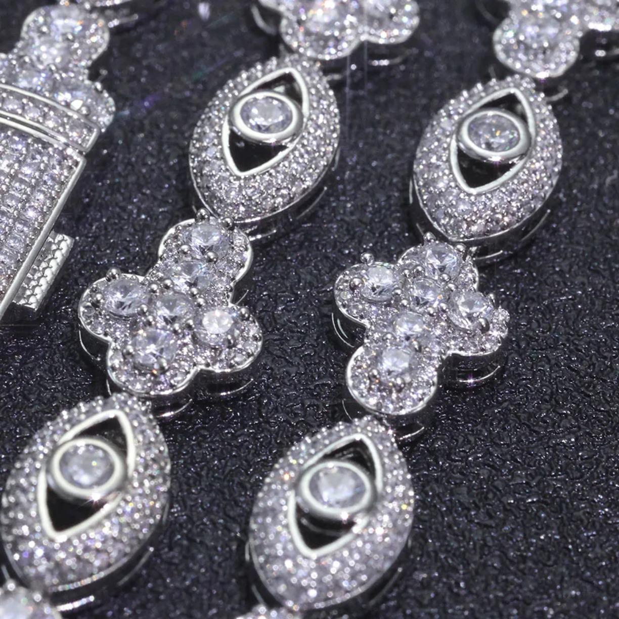 Eye Cross Cuban Chain Moissanite Bracelet S925 Silver Moissanite Hip Hop Jewelry Micro Pave Design Gift for Men Women