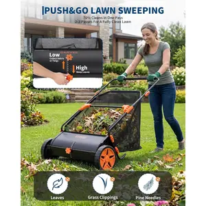 Push Lawn Sweeper, 21 in Manual Leaf & Grass Collector with 3.5 Cu. ft. Large Mesh Bag, Wheel-Driven Yard Sweeper with 10-Level Height Adjustment for Lawn, Driveway & Sidewalk