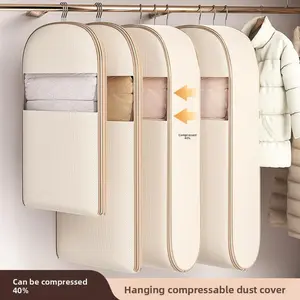 Oxford Fabric Hanging Wardrobe Clothes Cover; Compression Dust Proof Storage Bags for Down Coats Transparent Garment Protector