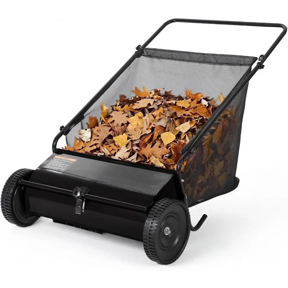 26-Inch Push Lawn Sweeper, Heavy-Duty Walk-Behind Garden Cleaning Tool with 7 cu ft Hopper Bag, 4 High-Speed Spinning Brushes, Adjustable Brush Height for Efficient Yard Work (Patio, Driveway), 26-Inch Sweeping Path