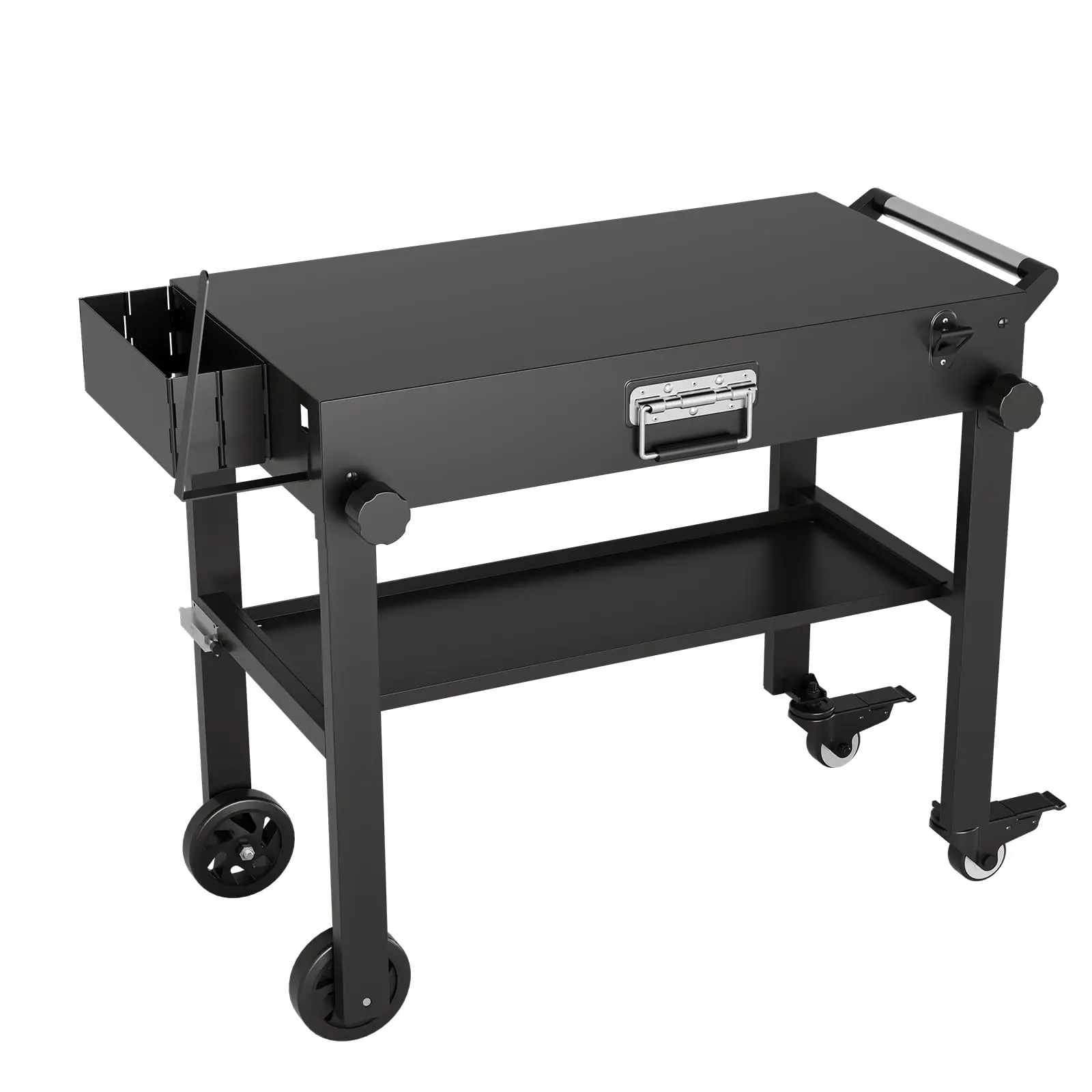 Portable Foldable Outdoor Cart with Wheels, Paper Holder, BBQ Table, Tray & Griddle Stand - BBQ Gear, Fits 17”/22” Blackstone Griddles, Ideal for Camping, Outdoor Cooking, Fits Griddles