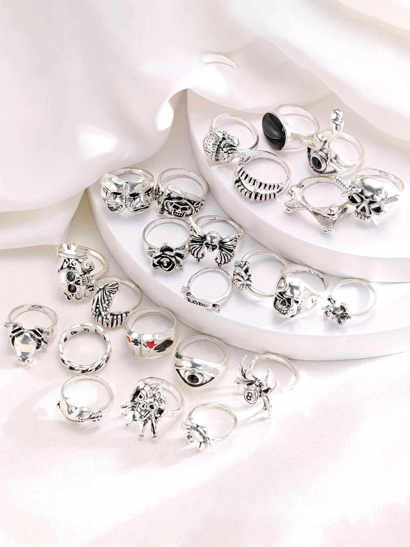 Punk Gothic Style Halloween Themed Ring Set, 24pcs/set Fashionable Skull & Spider Design Rings for Women & Men, Dark Aesthetic Rings, Trendy All-match & Exquisite Jewelry for Birthday Gift