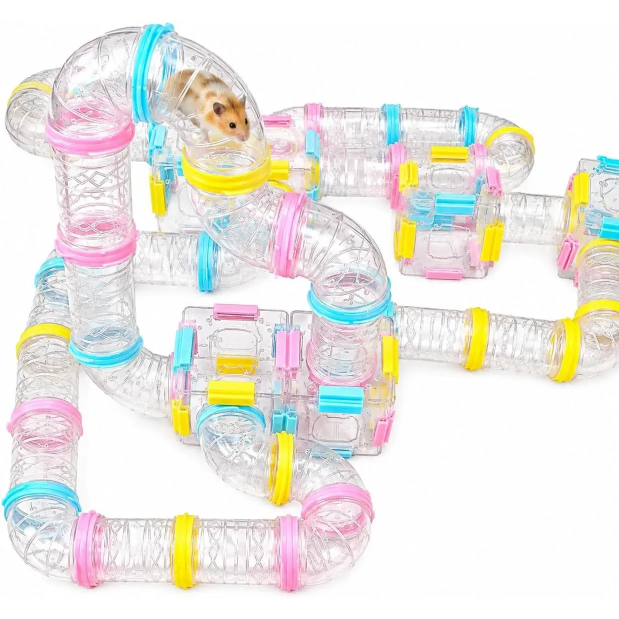 94 Pcs DIY Hamster Tunnel Tube Set, Clear Small Animal Cage Tube Kit for Easy Viewing, 2-Inch Diameter Exercise Playground for Dwarf Hamsters, Mice & Gerbils