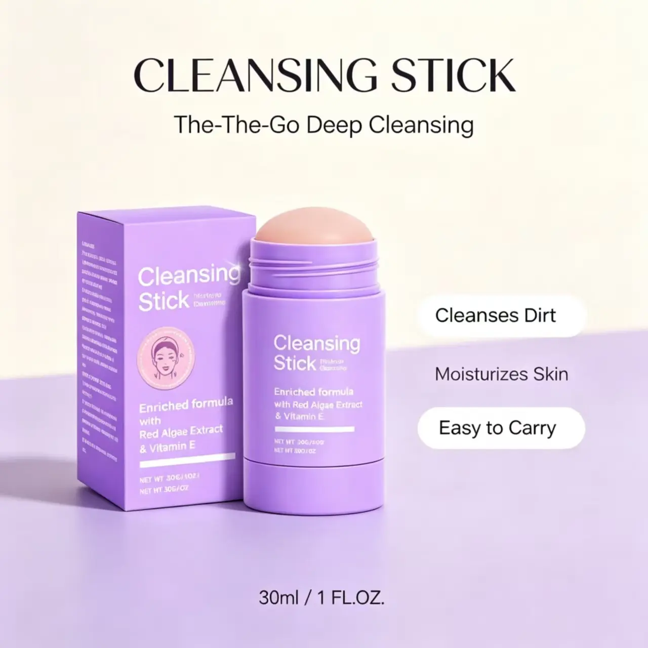 Mild Cleansing Makeup Remover Stick For Face Eyes Lips, Daily Gentle Makeup Eraser, Refreshing Clear Skin No Dry Tight Feeling Portable Travel Cleanser