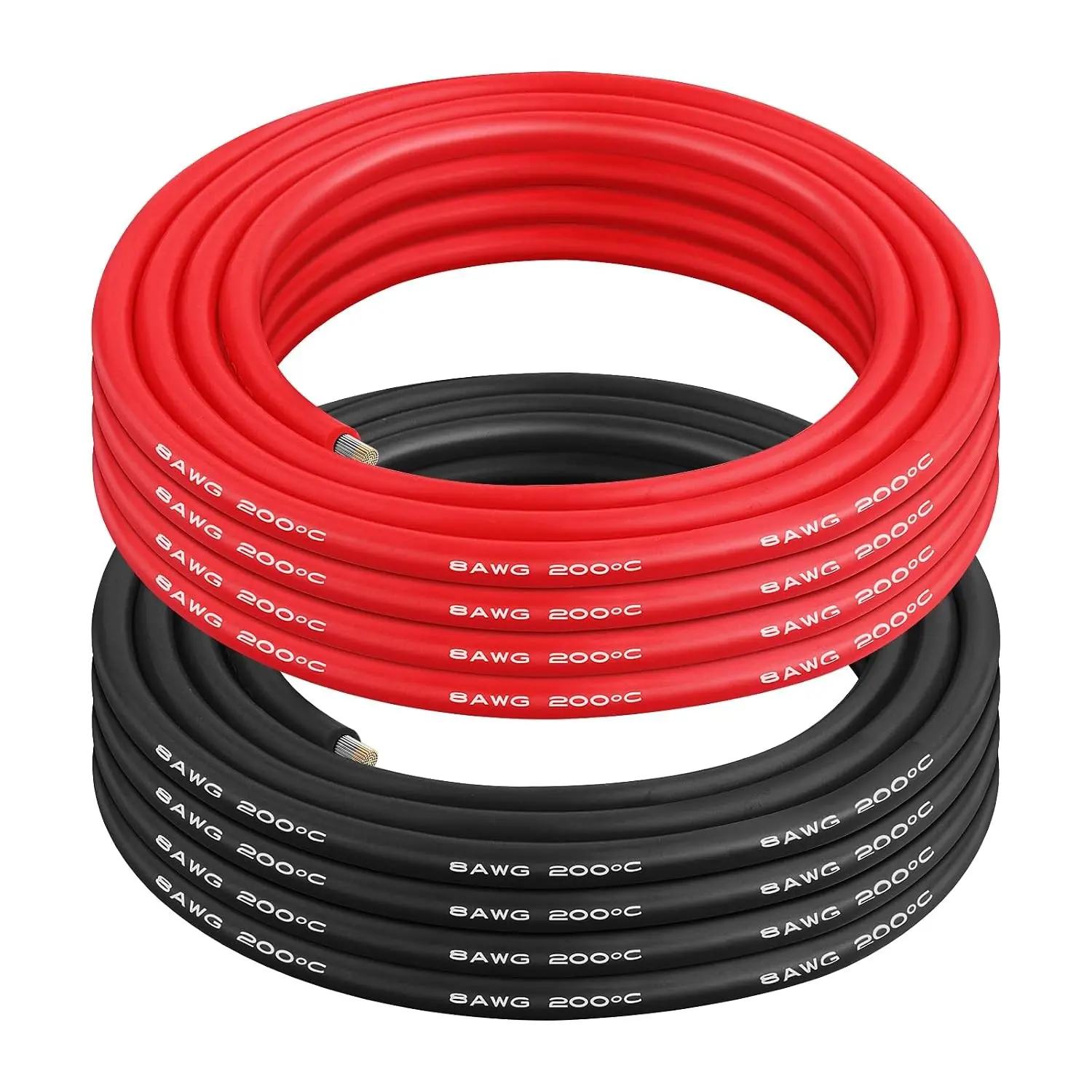 8 AWG Silicone Wire - 10 ft Red & 10 ft Black Flexible Fine-Stranded Tinned Copper Cable with Heat-Resistant Silicone Insulation for Batteries, RC, and Electronics Wiring
