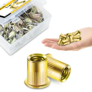 100 count 5/16 Nut Rivet Nuts, Yellow-Zinc Carbon Steel Flat  RIV Nuts Rivets Nutsert, 5/16-18 Nut Threaded Inserts Rivnuts, Rivnuts Threaded Inserts for Metal