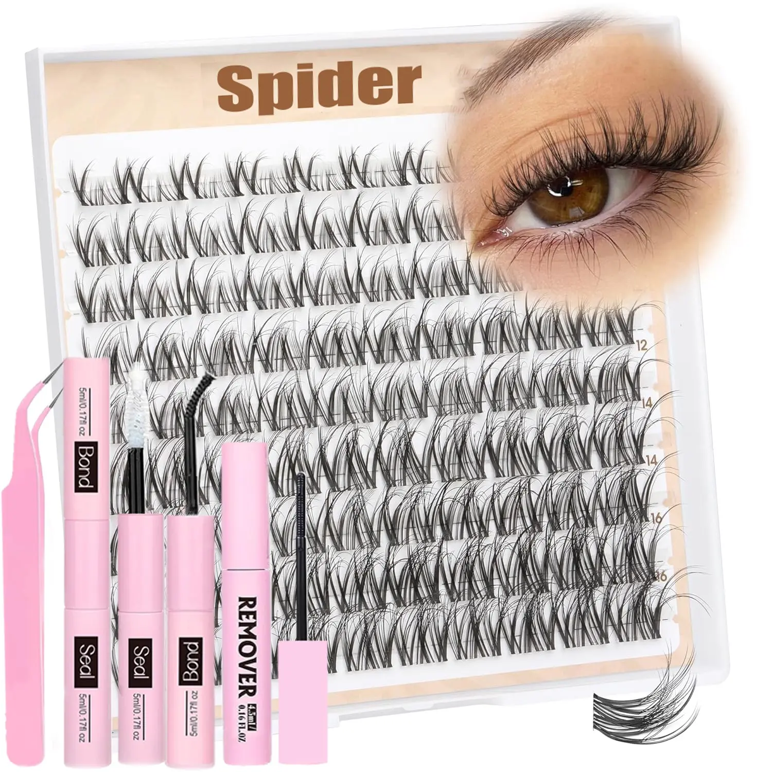 90 Pairs Spider Lash Set, Breeze D Curl, Natural Soft Waterproof, 120 Pieces, Easy Home Application, DIY False Eyelashes Kit