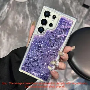 Fashionable Elegant Heart-shaped Glitter Flow Phone Case Cover Compatible with Samsung Galaxy S23 Ultra, S24, S24+, S24U, S24FE, A55, A54 and A16 Models