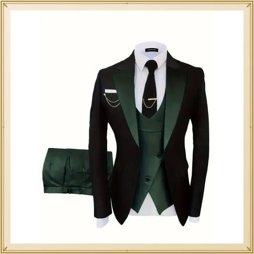 Formal Suit Set - Men's One Button Jacket & Vest & Pants - For Business, Dinner, Wedding & Party - Perfect Gift for Men Menswear Collar