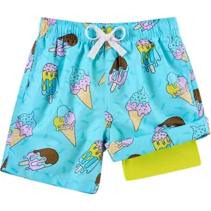 7-20T Boys Swim Trunks with Compression Liner Big Boys Quick Dry Bathing Suit Stretch 2 in 1 Beach Swimming Shorts(Gift)