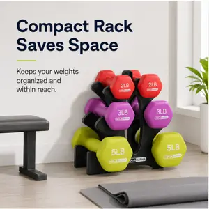 Neoprene dumbbell set with storage rack, portable handheld dumbbells, suitable for home gyms, strength training, fitness, workouts, and full-body exercises