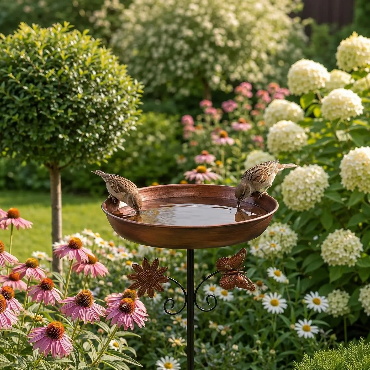 Wild Bird Bath & Feeder with Butterfly Fairy Flower Decor, Outdoor Garden Patio Backyard Decoration, Attracts Hummingbirds Sparrows Birds, Gardening Gift