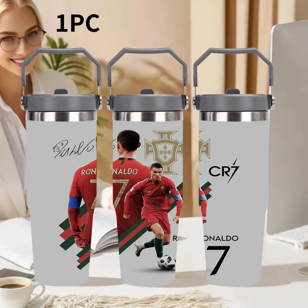 1pc 30oz Stainless Steel Insulated Water Bottle, Cristiano Ronaldo Pattern Design, Keeps Drinks Hot/Cold for Hours, Great Gift for Parents, Relatives, Friends, and Coworkers, ideal gift for friends who love football.
