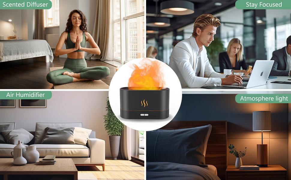 7 Colors Essential Oil Diffuser, Air Humidifier with Flame Led Light, Noiseless Operation, Auto-Off Protection - Perfect for Home Bedroom Office Gifts