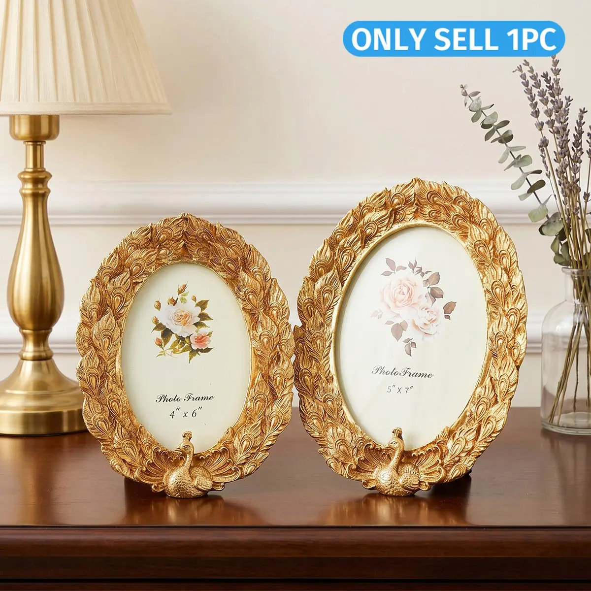 European Peacock Relief Oval Frame, Resin Standing Desktop Decor, Court Style Photo Frame, Luxury Vanity Ornament, Vintage Art Frame, Picture Frames For Desk, Framed Decor