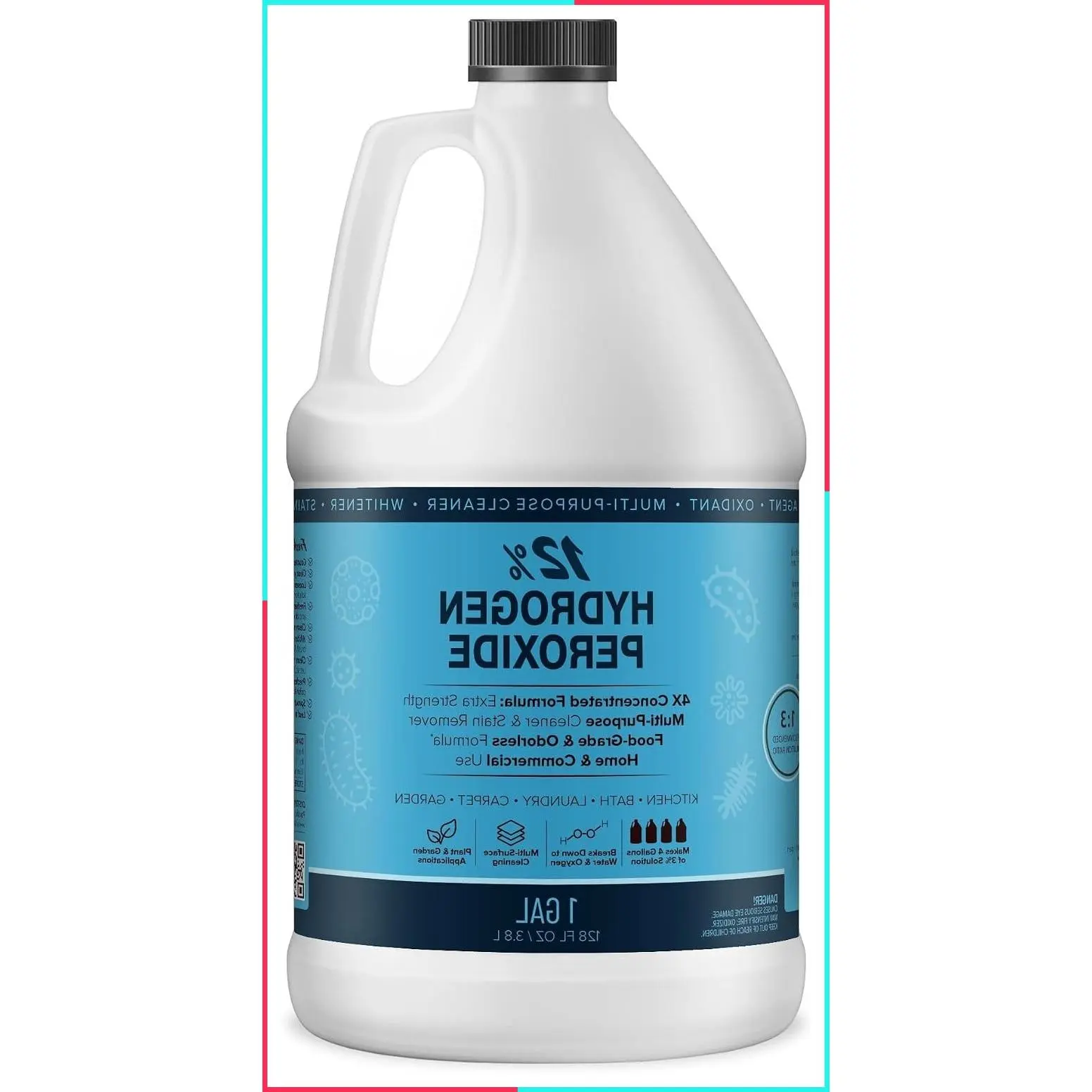 12% Hydrogen Peroxide Solution, 1 Gallon - Food-Grade H2O2 & Water - Versatile Multi-Surface Cleaner for Kitchen, Bath, Laundry, Commercial & Janitorial - 4X Concentrated - Made in USA