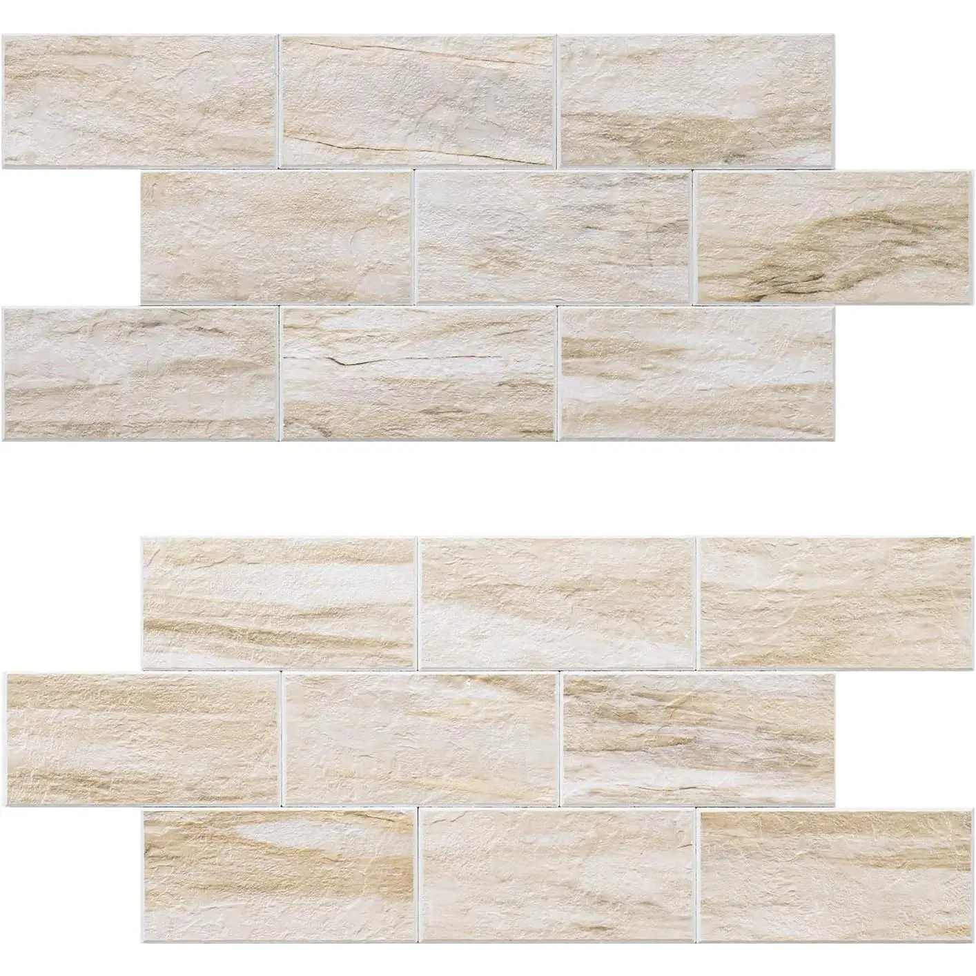 20-Sheet Peel and Stick Backsplash, Subway Tile Wall Tiles 13.5" x 5.8"  PVC Adhesive Stick  Tile Stick for Kitchen Fireplace (Greek Beige Marble)