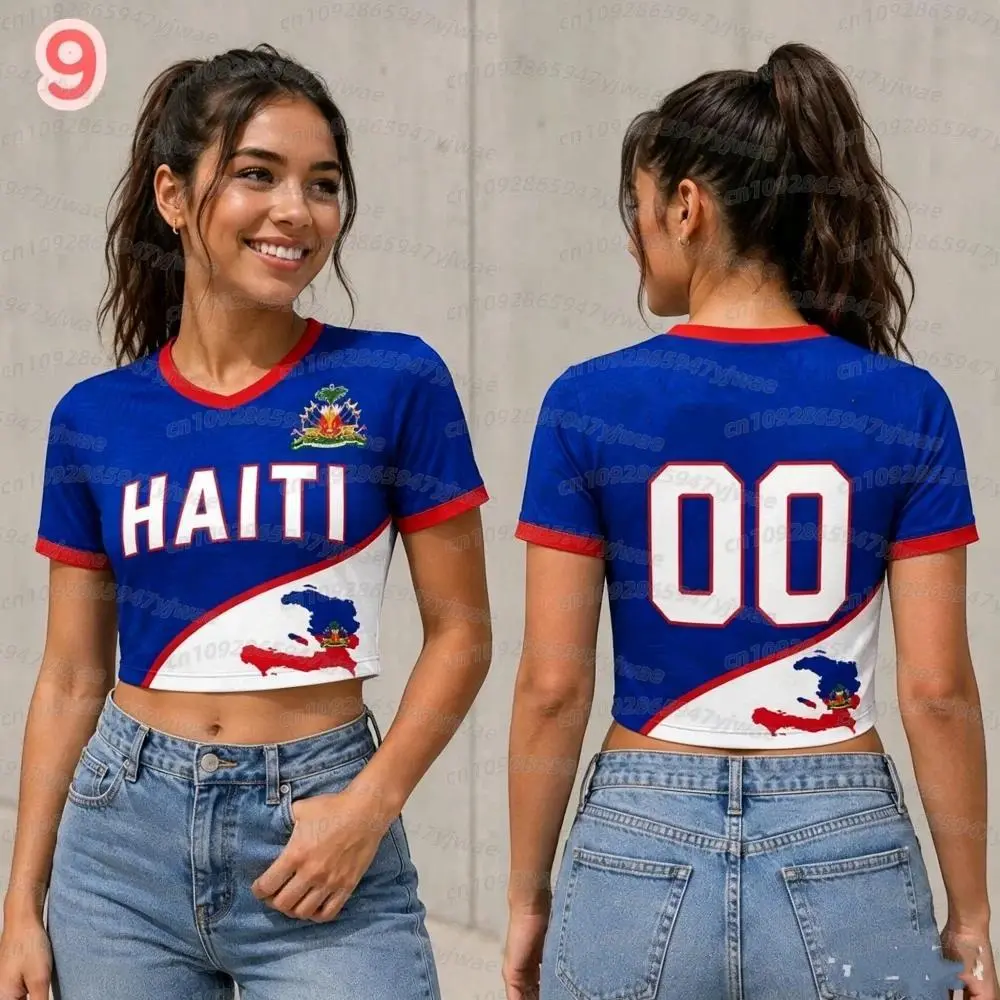 2026 women HAITI  Soccer Crop Top Jersey cheerleaders Football Tee women Romance Football Jersey, short sleeve women t-shirt