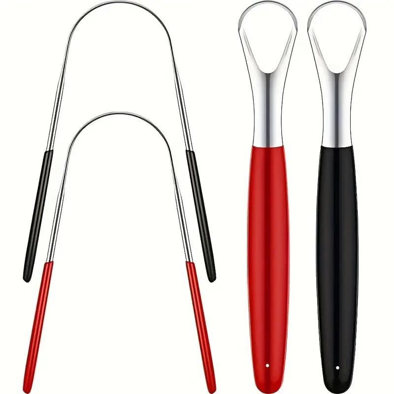 Stainless Steel Tongue Scraper Set, 4 Counts/set Portable Mixed Style Tongue Cleaner, Tongue Cleaning Tool for Travel Home Use