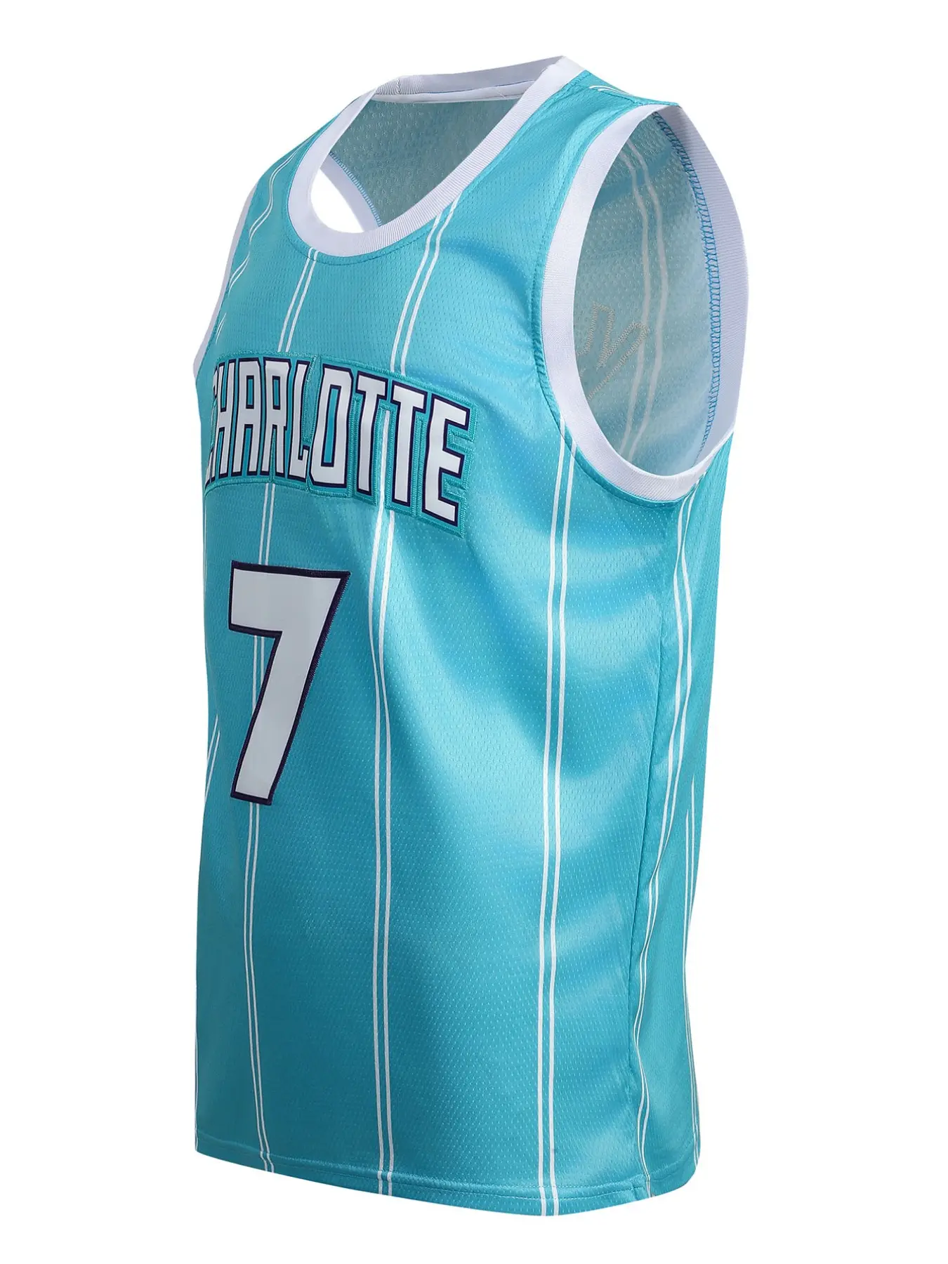 Men's 7 Basketball Jersey, Blue Embroidered Sports Wear, Casual Short Sleeve Tank Top, Long Fitted H-Type, Unlined Letter Pattern, Sports Clothing, Apparel Jersey