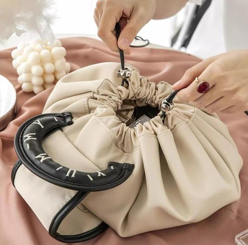 Chic Foldable Portable Makeup Organizer | Water-Resistant With Handle | Multi-Pocket for Skincare Cosmetics Daily Vanity Bathroom