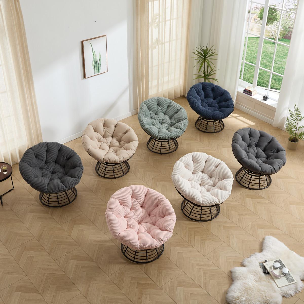 Comfortable Ergonomic Wicker Papasan Chair, 360 °   Swivel Indoor Outdoor Rattan Chair with Soft Thick Cushion, Ideal for Living Room, Bedroom, Reading Room, Brown Frame with Beige Cushion