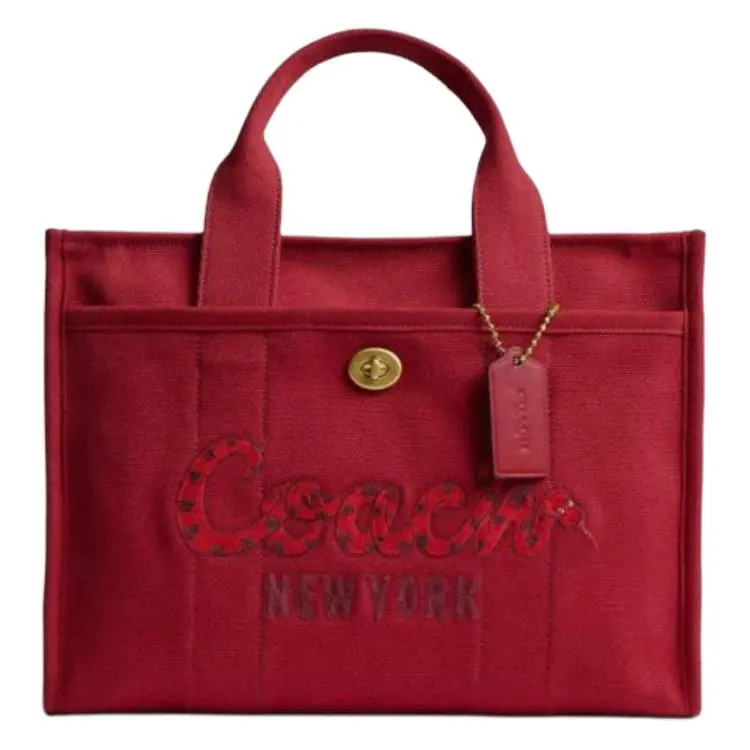 COACH Snake Year Limited Edition Embroidered Zipper Tote Bag for Women, Red