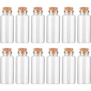 12PCS Mini Glass Bottle with Wood Cork Stoppers,30ml DIY Decoration Glass Jars for Halloween Decorations,Wedding Party Favors