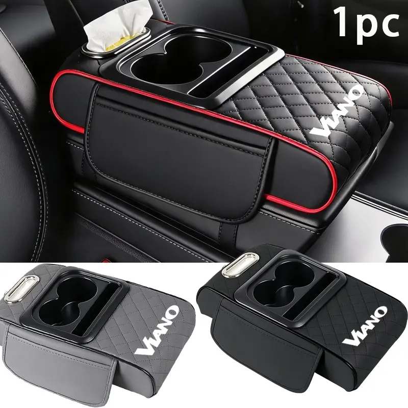 For Benz Viano Car Interior Accessories, 4-In-1 Central Console Armrest Protection Pad with Heightening Armrest, Side Cup Holder and Tissue Holder, Multi-Functional Interior Storage Accessory