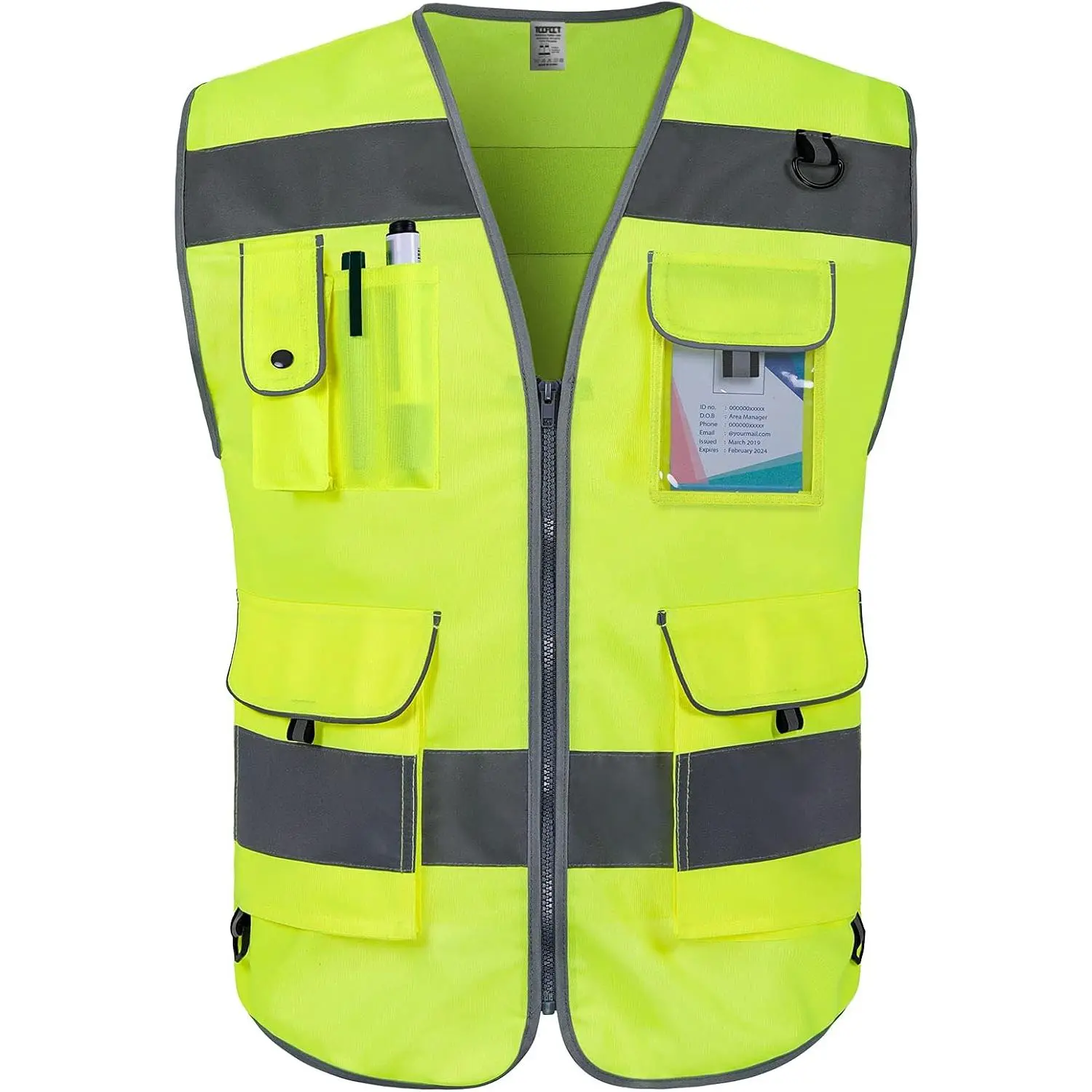 Hi Vis Vest 9 Pockets High Visibility Reflective Vest for Men Women, Construction Vest with Reflective Strips, Meets ANSI/ISEA Standards, (Yellow, Medium) | Class 2 Reflective Vest for Construction Work, Surveyors, Warehous and Traff