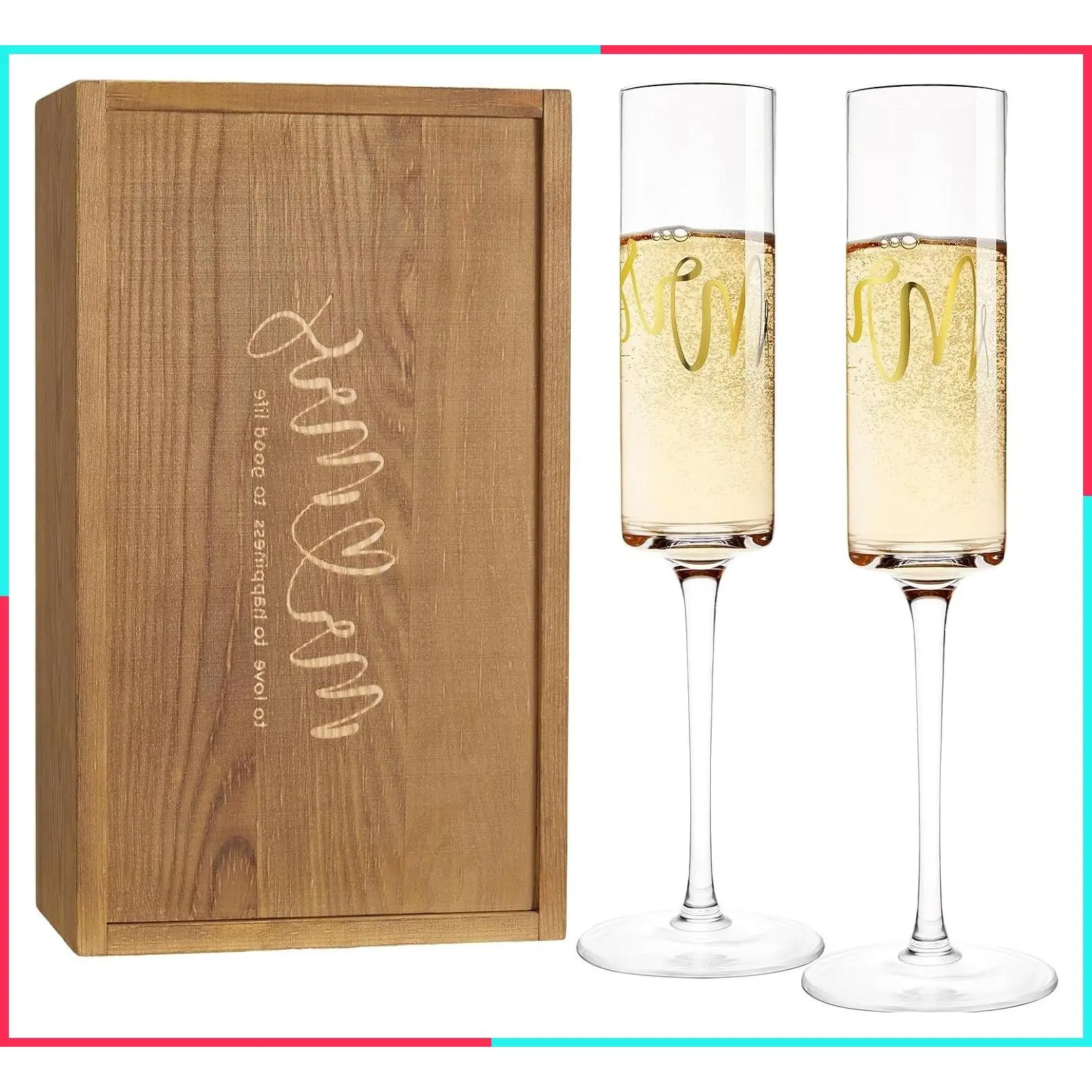 Mr and Mrs Champagne Flutes Set of 2, Engagement Gifts for Couple, Bridal Shower Gifts for Bride to Be, Wedding Gift for Newlyweds 2026, Bride and Groom Toasting Glasses with Wooden Box