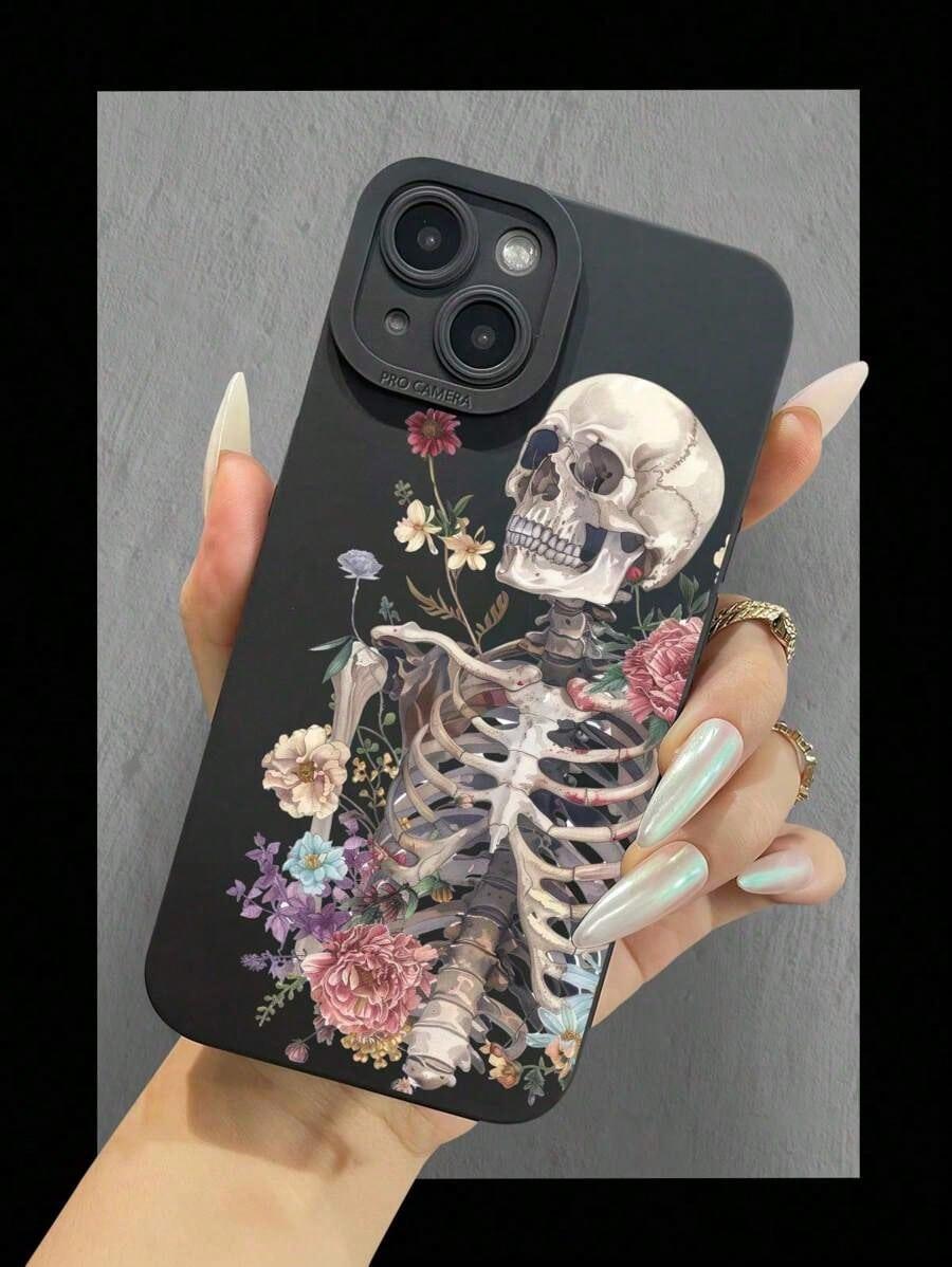 Skeleton Pattern Liquid Silicone Mobile Phone Case Full-Body r Case Compatible With IPhone 11/12/13/14/15/15pro/15 Plus/15 Promax/7plus/8plus/X/Xs Max/Xr/11pro/12pro/13pro/14pro/12mini/13mini/11promax/12promax/13promax/14promax/14plus/6/6s/6plus/7/8/Se