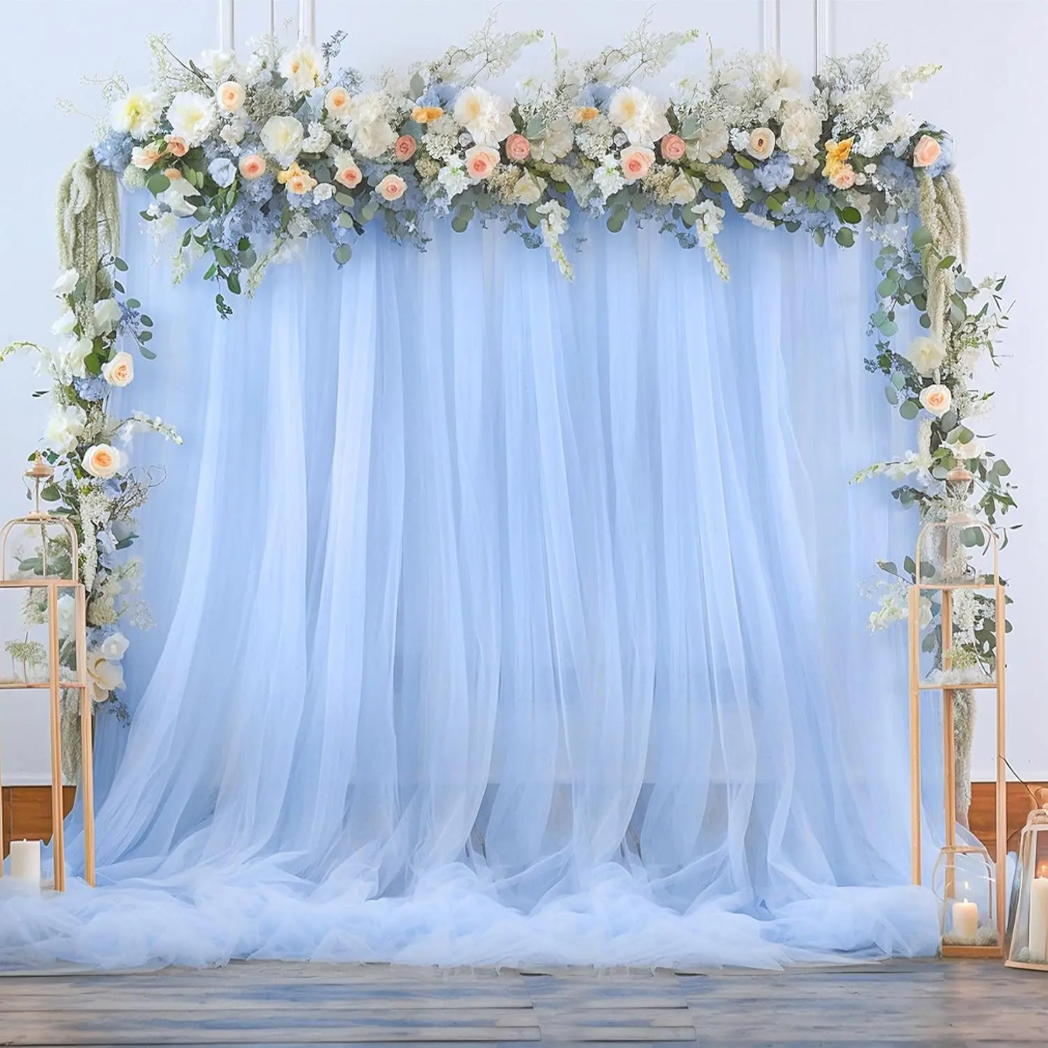 Baby Blue Tulle Backdrop for Parties Baby Shower Boys 10*8ft Light Blue Sheer Backdrop Curtains Drapes for Birthday Bridal Shower Wedding Photo Shoot Background 2 Panels 5ft X 8 ft