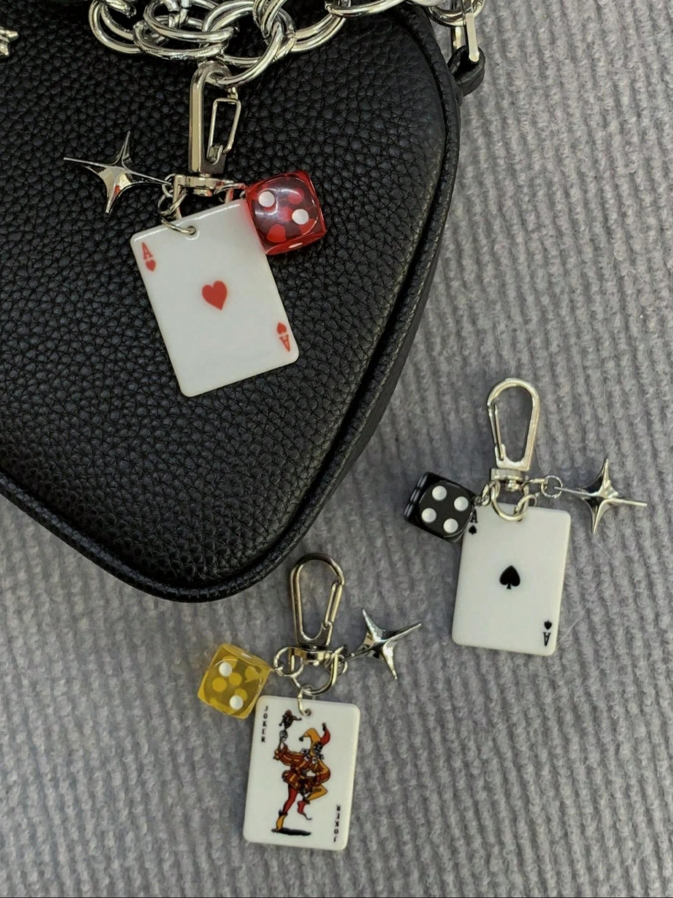 Poker Dice Keychain Set with Star Pendant, Club Diamond Alloy Metal Keychain for Bags, Cartoon Number Theme Jewelry, Car Key Chain Accessories