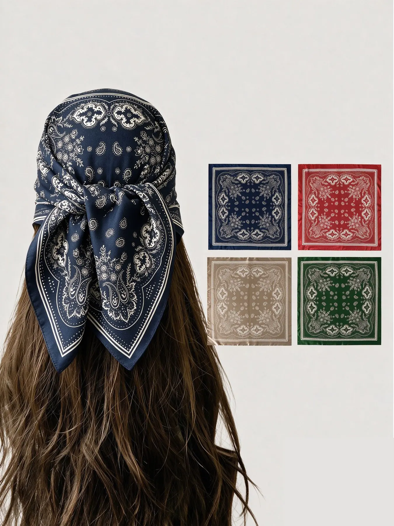 4pcs Paisley Scarf Set, Boho Style Fitted Square Scarves, Unisex Headbands for Outdoor Activities, Cycling, Hiking, Back-To-School Season，Bandana
