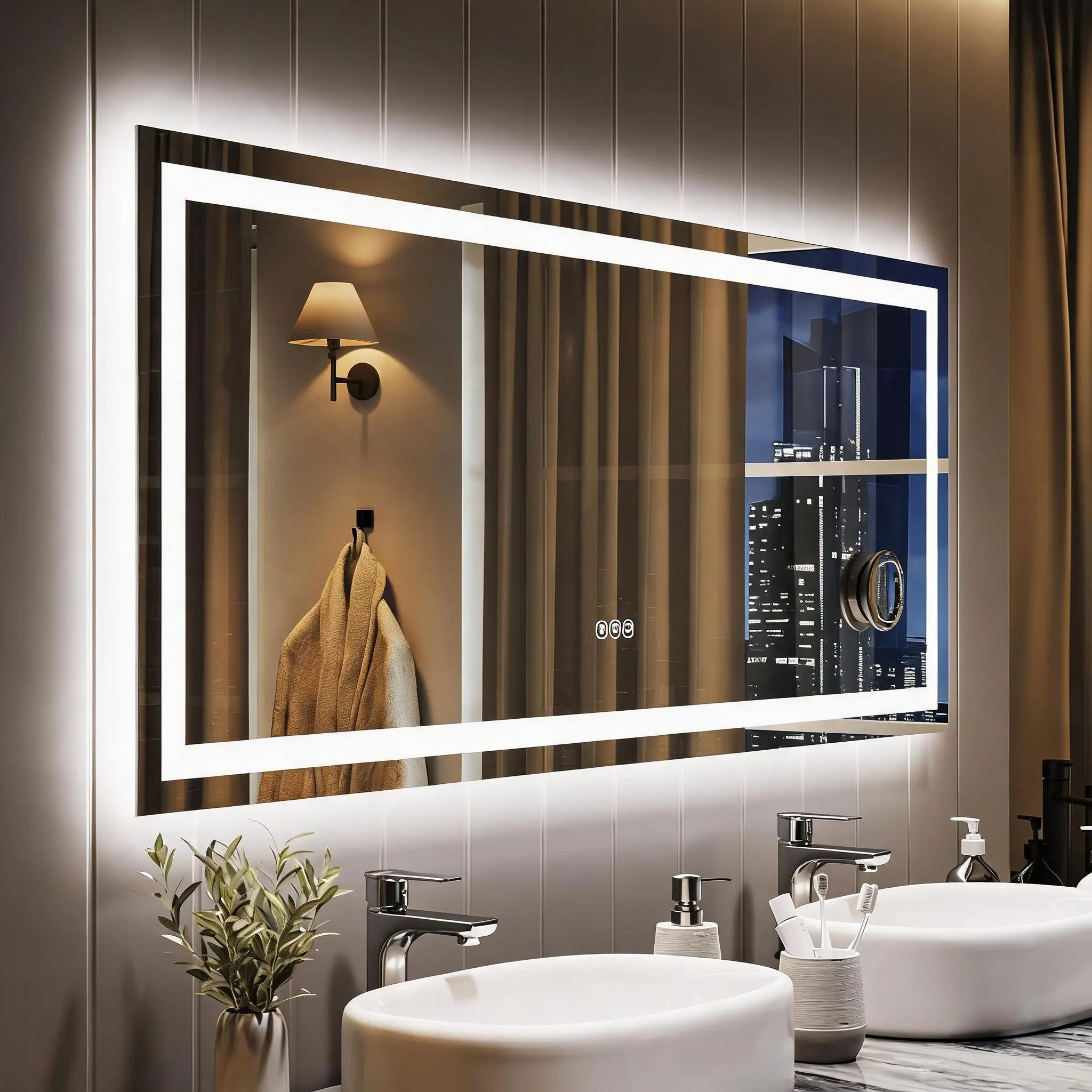 LED Bathroom Mirror with Lights, Dimmable, Anti-Fog, Backlit + Front Lit, Smart Bathroom Vanity Mirror for Wall, Memory Function, Shatter-Proof (Horizontal/Vertical)