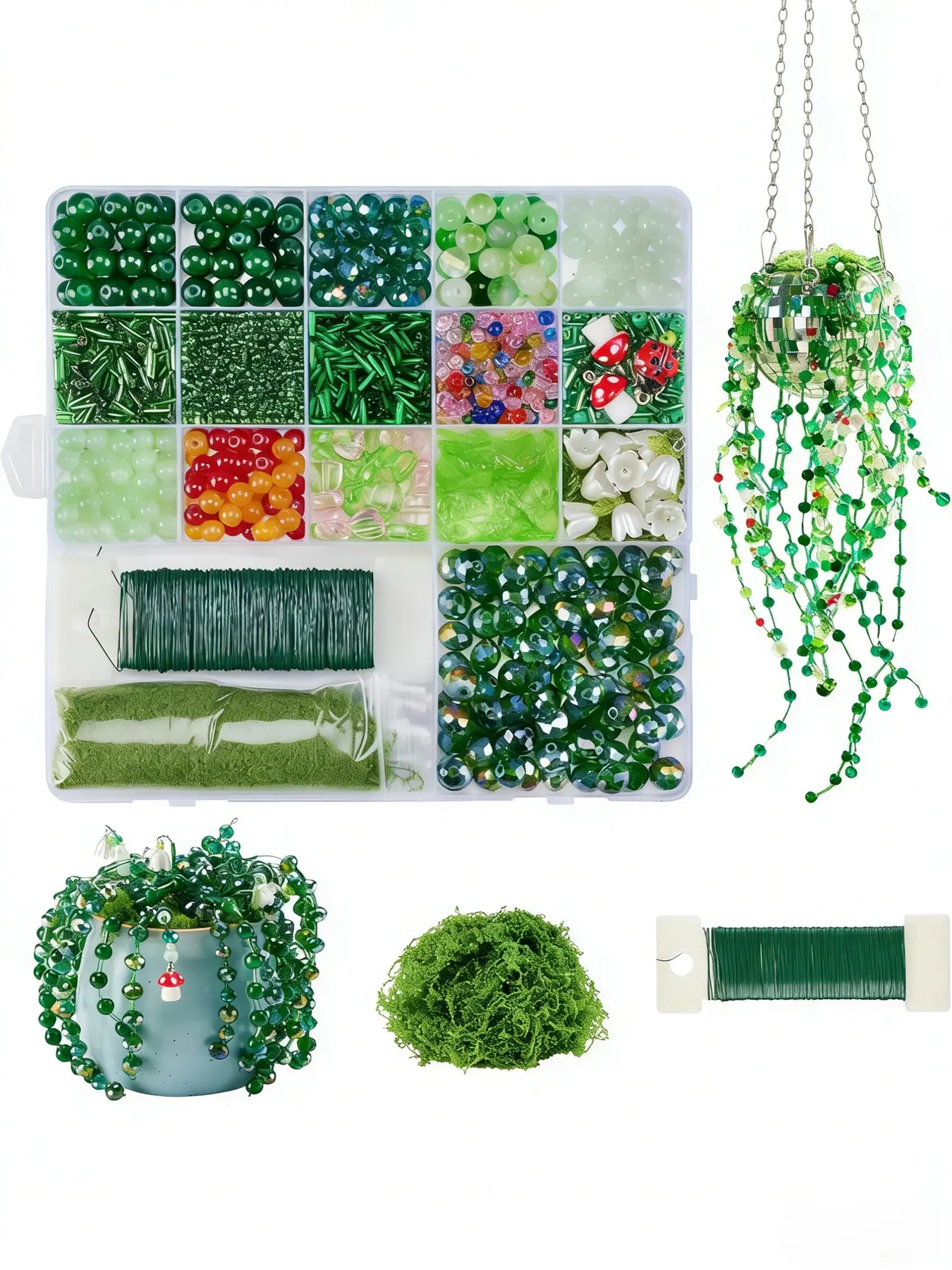 1808pcs Glass Beaded Plant Kit, Forever Plant Beaded Leaf Flower Beads, Succulent Plant Jewelry Making, DIY Crafts Supplies, Bead Kits