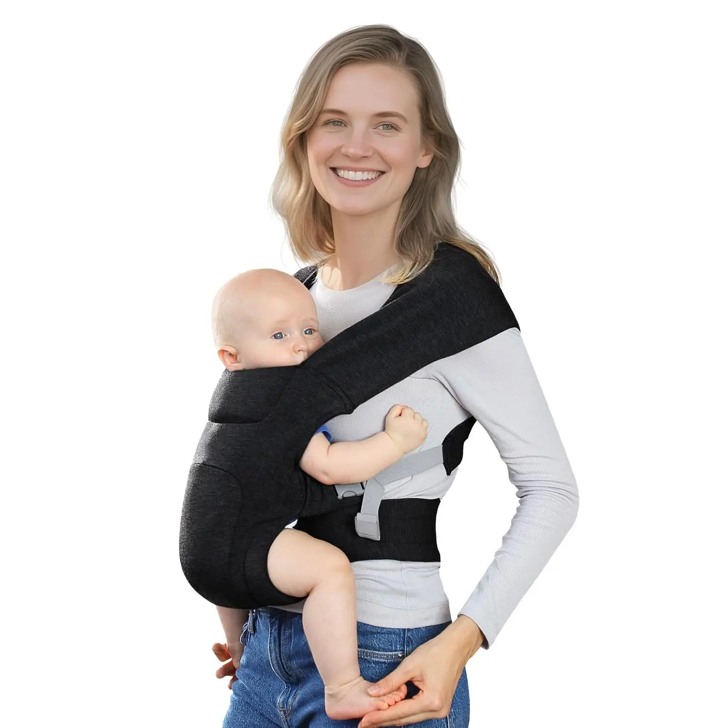 Ergonomic Adjustable Cozy Portable Baby Carrier Wrap for Newborns - Cross-Back Design, Hands-Free Carrying, Supportive Comfort, Deep Grey, No Warning Applicable