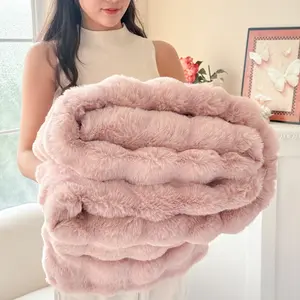 Bubble Faux Rabbit Fur Blanket | Soft Plush Throw, Thick Warm Bed & Sofa Blanket, Cozy Camping Blanket, Multiple Sizes