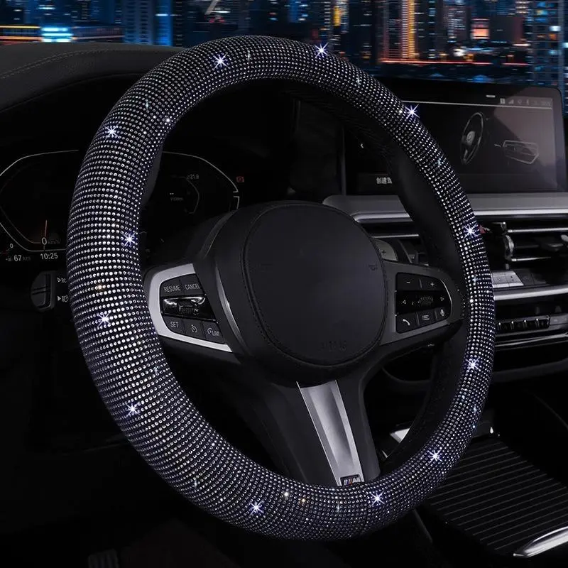 Stylish Rhinestone-Embellished Car Steering Wheel Cover – A Chic Interior Accessory